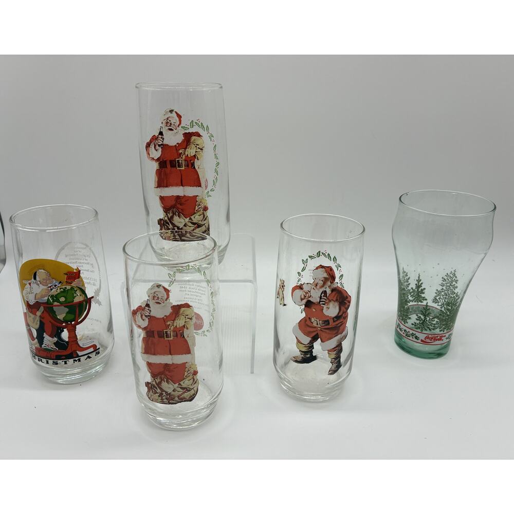 Coca-Cola Vintage Christmas Glasses - Set of 5 Holiday Drinkware Santa